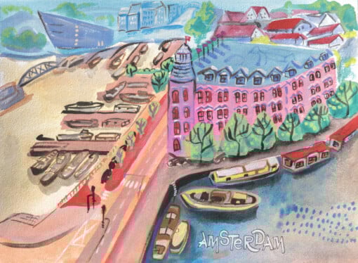 Amsterdam lacht 2 - gouache op aquarelpapier