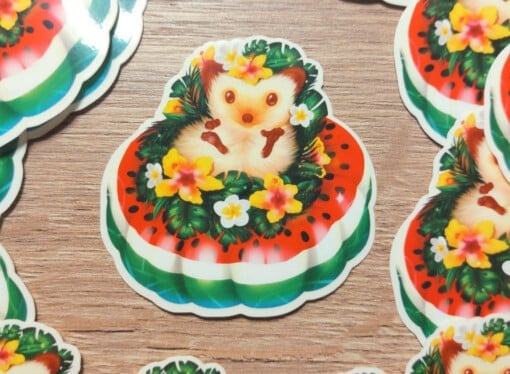 Bloemen hibiscus egel sticker,   7x7 cm (2.75x2.75 inch)