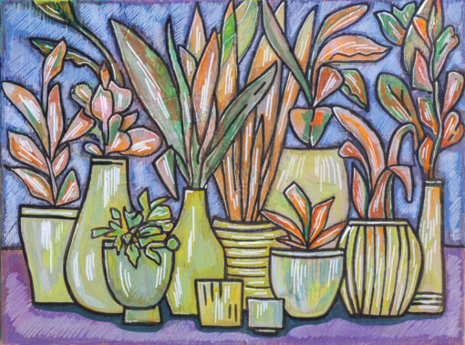 Huisplanten - acrylschilderij op board
