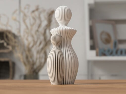 Modern 3d geprint beeldje mama met 1 kind