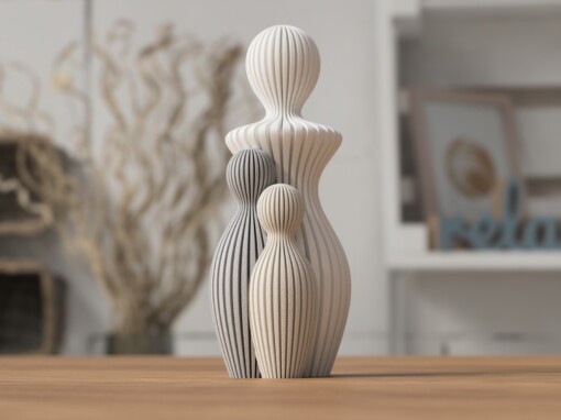 Modern 3d geprint beeldje mama met 2 kinderen