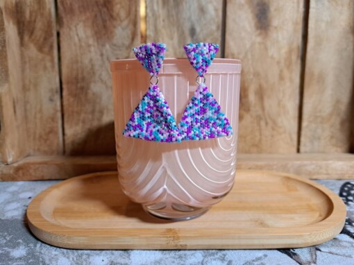 handgemaakte kralenoorbellen Confetti Blauw-roze mix