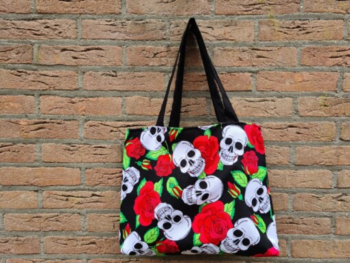 Gothic Shopper Tas - Stoere Schoudertas met Schedels en Rozen