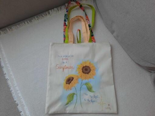 Tas "zonnebloemen" - Hand geschilderd en geborduurd