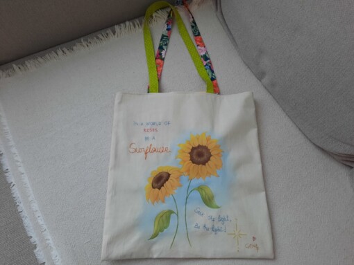 Tas "zonnebloemen" - Hand geschilderd en geborduurd