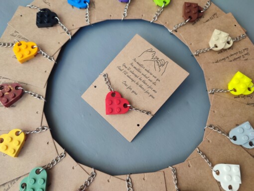 LEGO Hart Sleutelhanger – Handgemaakt Cadeau voor Koppels, Vriend, Vriendin – Liefdeshart Sleutelhanger