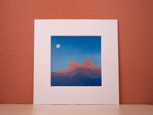 Klein schilderij wolk blauwroze gloed
