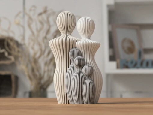Modern 3d geprint beeldje gezin met 3 kinderen