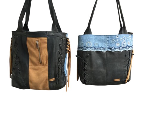 Tassen met een verhaal – Herinneringstassen van vintage kleding & leer Handgemaakt van gerecycled materiaal met emotionele waarde.