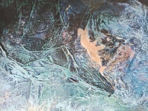 Abstract schilderij - ocean breeze - blauw goud met passe partout
