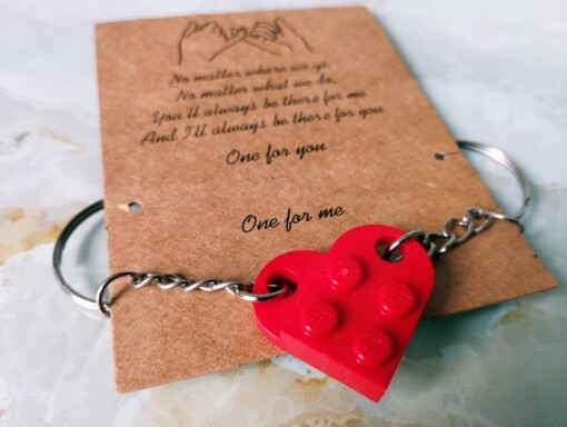 LEGO Hart Sleutelhanger – Handgemaakt Cadeau voor Koppels, Vriend, Vriendin – Liefdeshart Sleutelhanger