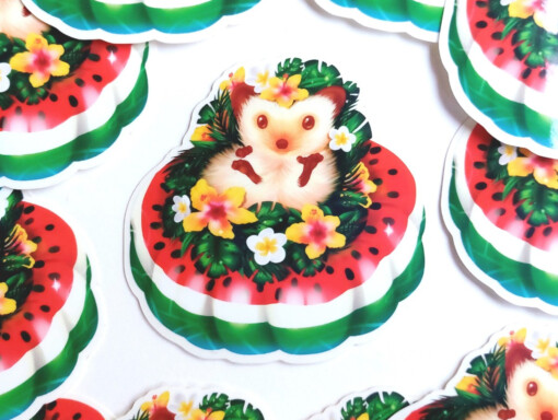 Bloemen hibiscus egel sticker,   7x7 cm (2.75x2.75 inch)