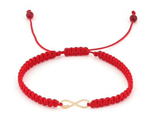 Armband met 14 karaat geelgouden Infinity bedel - met twee hartjes