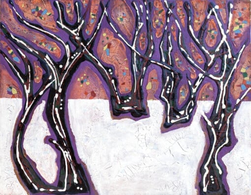 "First snow. Twilight" -reliëf van gips en acryl