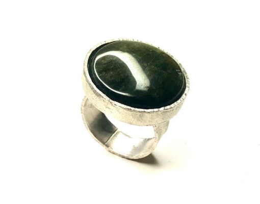 Grote zilveren ring met Obsedian