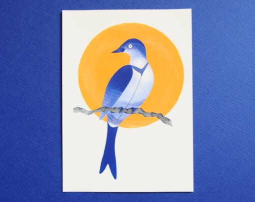 Chinese Bird A6 Kaart, Vogel Aquarel Print