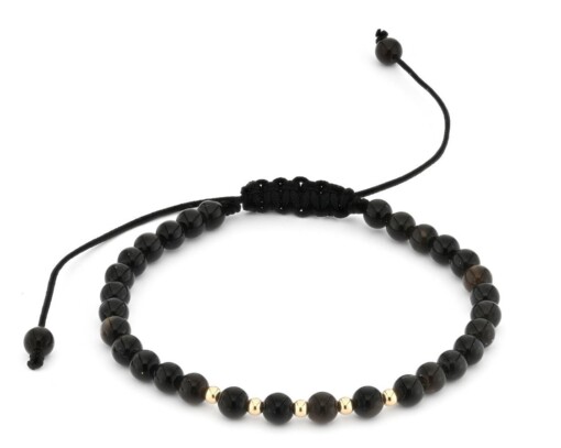 Elegante zwart onyx armband met 14 karaat geelgouden kralen 2,5 mm