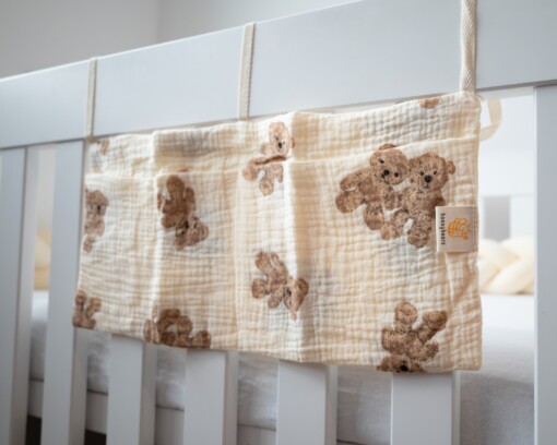Honeybears box organizer baby - Box opbergzak – Box hangzak - Box opbergtas - Speelgoedzak - Opberg zak 100% organisch katoen – Kraamcadeau - Creme met beertjes – 39 X 20 CM