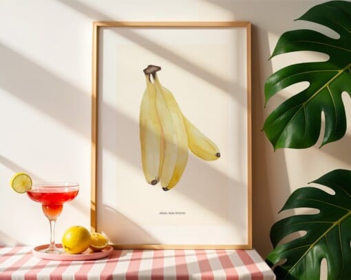 Bananen Poster | Handgeschilderde fruitillustratie – Anna-Mae Studio