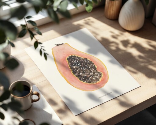 Papaya Poster | Handgeschilderde fruitillustratie – Anna-Mae Studio