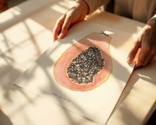 Papaya Poster | Handgeschilderde fruitillustratie – Anna-Mae Studio