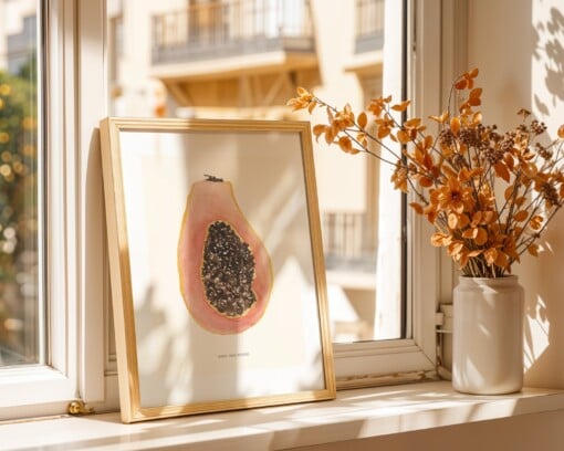 Papaya Poster | Handgeschilderde fruitillustratie – Anna-Mae Studio