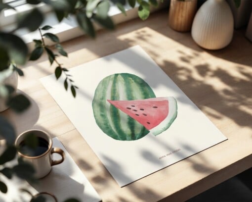 Watermeloen Poster | Handgeschilderde fruitillustratie – Anna-Mae Studio