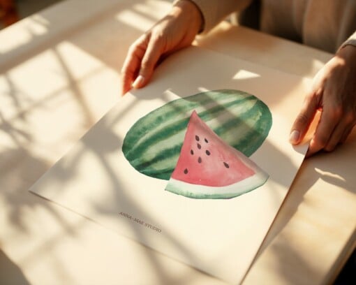 Watermeloen Poster | Handgeschilderde fruitillustratie – Anna-Mae Studio