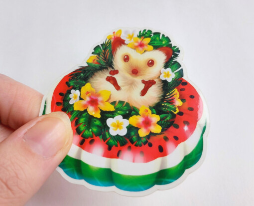 Bloemen hibiscus egel sticker,   7x7 cm (2.75x2.75 inch)