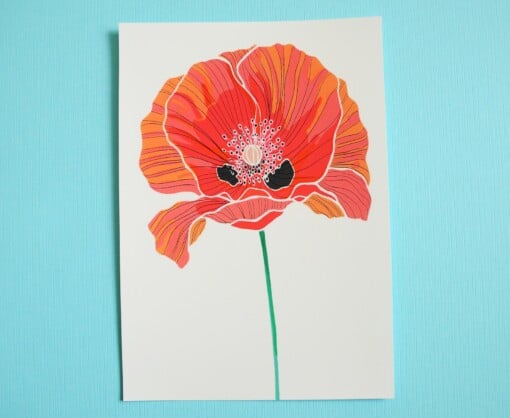 Klaproos A5 Print, Rode Bloem Illustratie