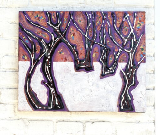 "First snow. Twilight" -reliëf van gips en acryl