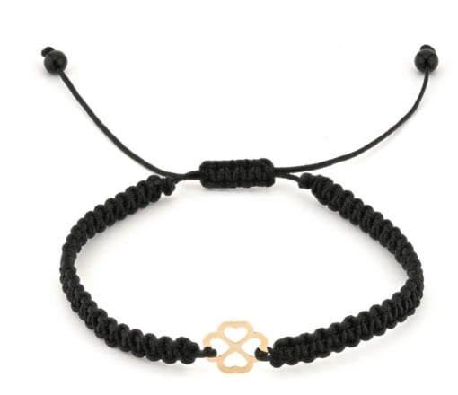 Koord armband met 14 karaat geelgouden Klaver bedel