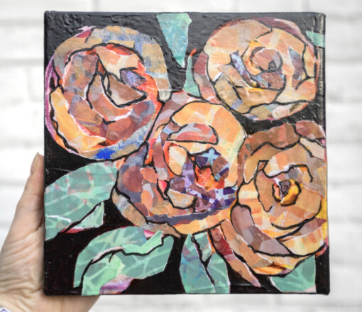 Roses - acryl en collage op canvas
