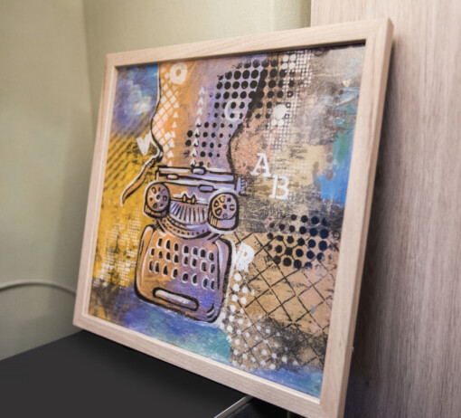 Woorden, woorden... - collagekunst onder een epoxylaag