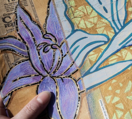Floral card. Retro 1. Silhouet van bloemen op oud papier