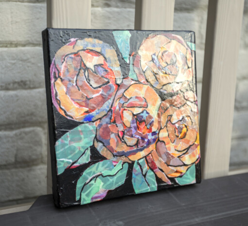 Roses - acryl en collage op canvas