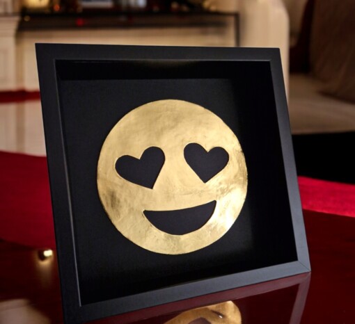 Love smiley emoticon verguld met 23ct goud - popart kunstwerk in lijst