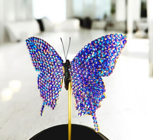 Echte papilio vlinder met Swarovski kristal 23ct verguld en opgezet onder dome - gelimiteerde editie