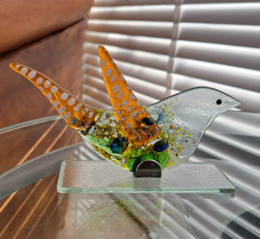 Geluksvogel van gerecycled glas maat L