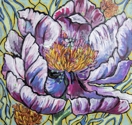 Bloemenwereld 2. Origineel schilderij op paneel.