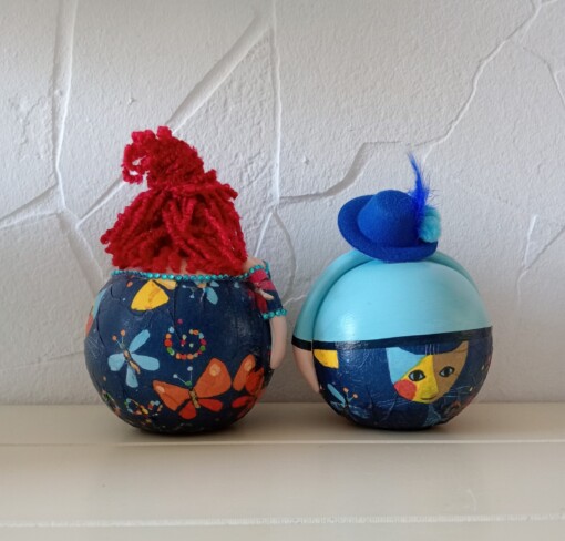Catlovers,dikke dame en heer,gekleed in het blauw,handgemaakt en uniek,14 cm