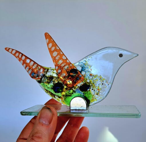 Geluksvogel van gerecycled glas maat L