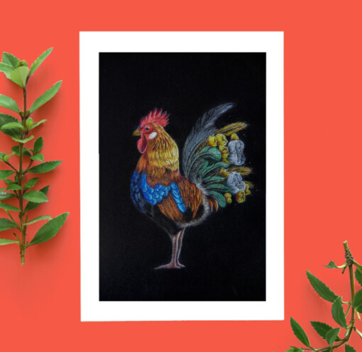 Verjaardag kaart Fleurige haan