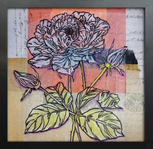 Floral card. Retro 10. Silhouet van bloemen op oud papier