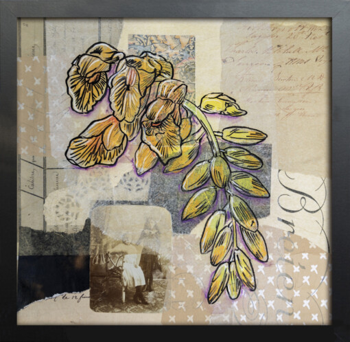 Floral card. Retro 9. Silhouet van bloemen op oud papier