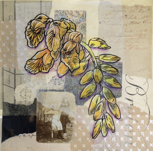 Floral card. Retro 9. Silhouet van bloemen op oud papier