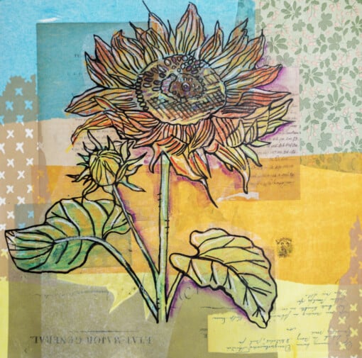 Floral card. Retro 8. Silhouet van bloemen op oud papier