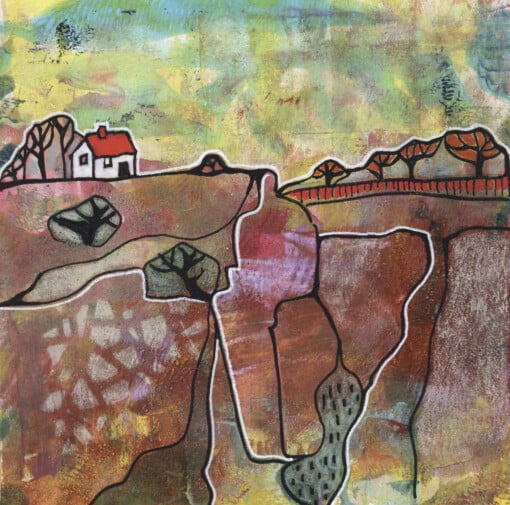 Seizoenslandschap - herfst acryl schilderij op papier