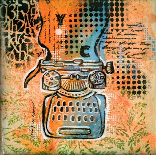 Woorden, woorden... 2- collagekunst onder een epoxylaag