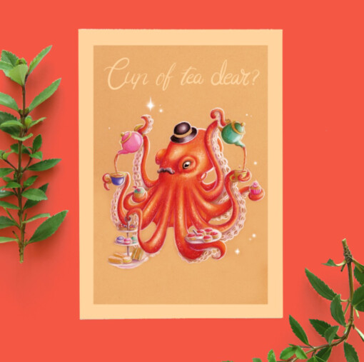 Verjaardags kaart Octopus high tea